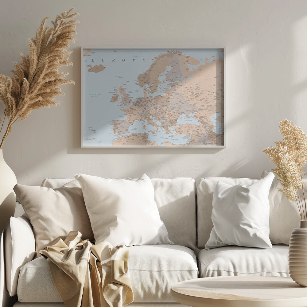 Neutral detaljerad karta av Europa - Poster / Art Print