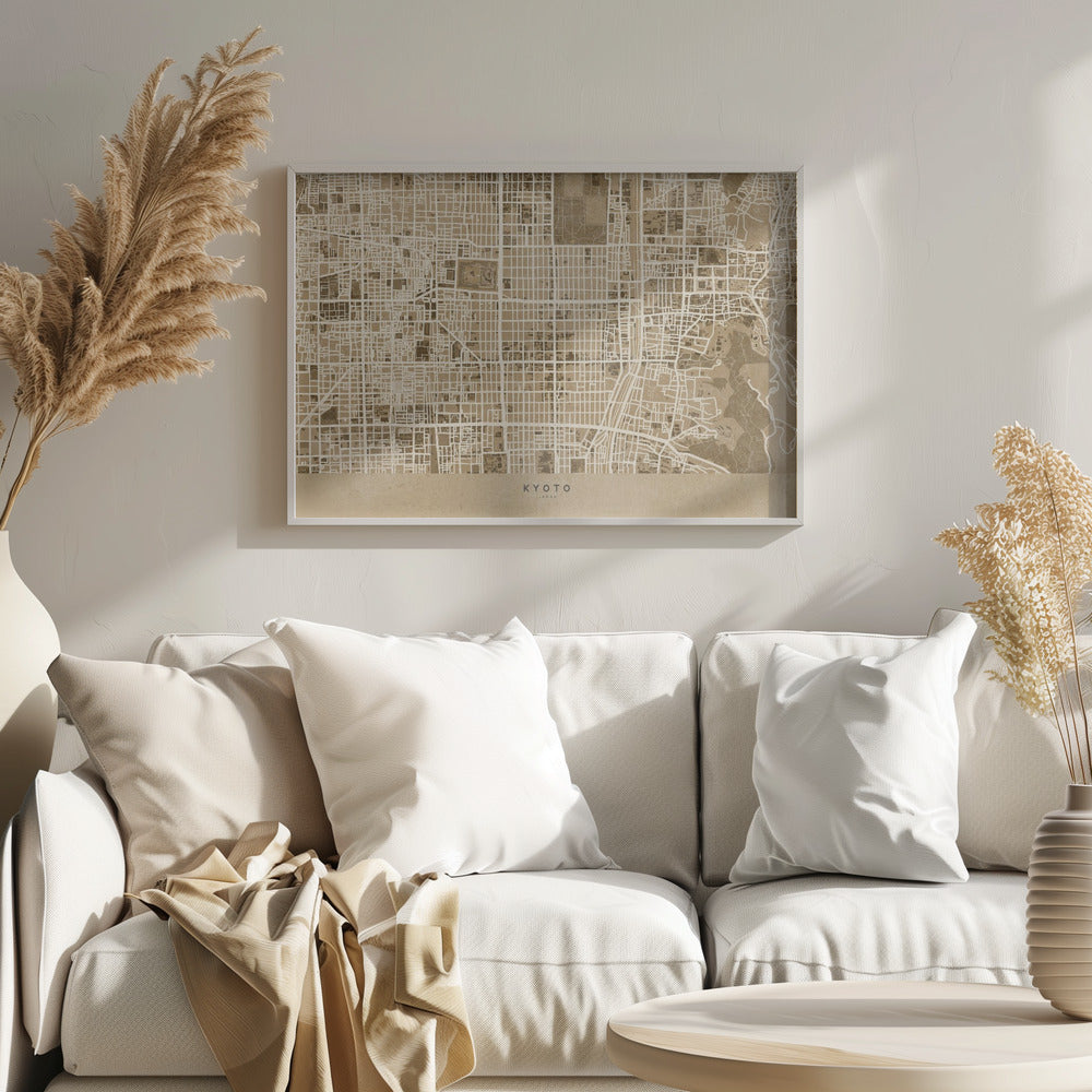 Sepia karta av Kyoto - Poster / Art Print