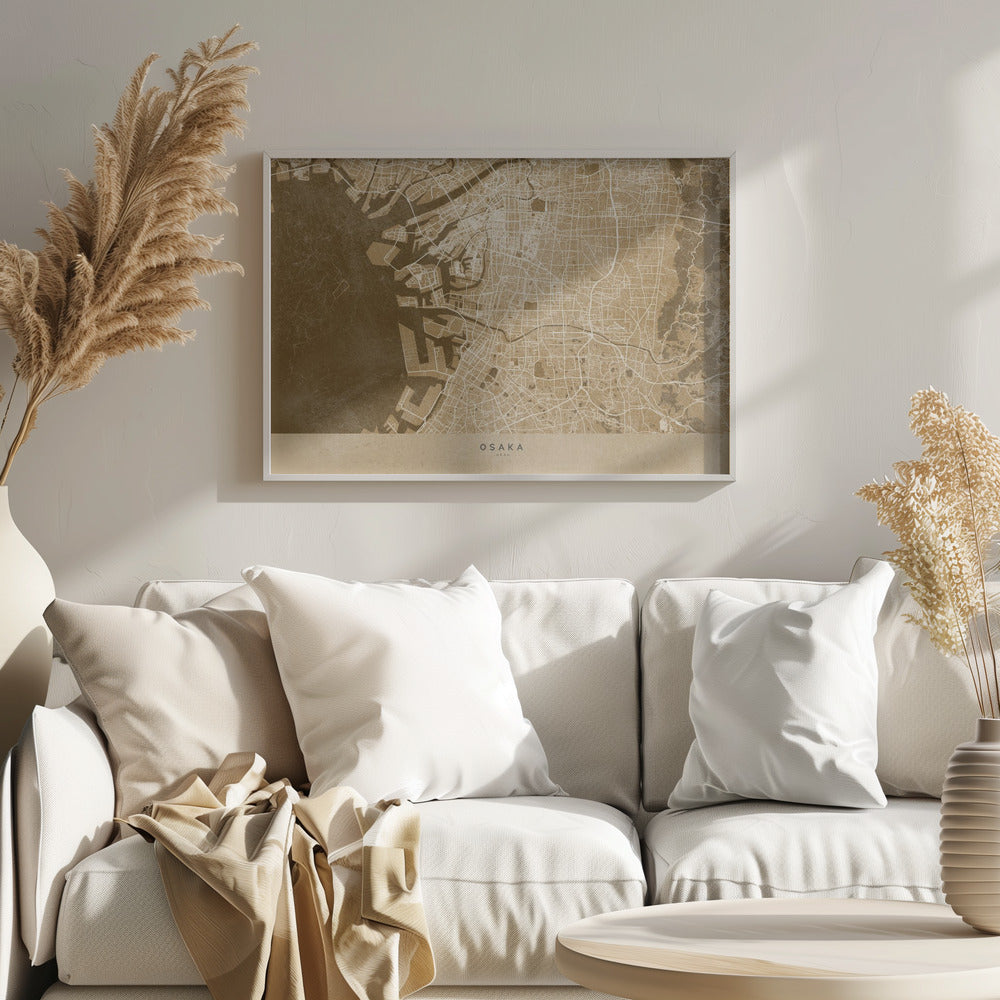 Sepia karta av Osaka - Poster / Art Print