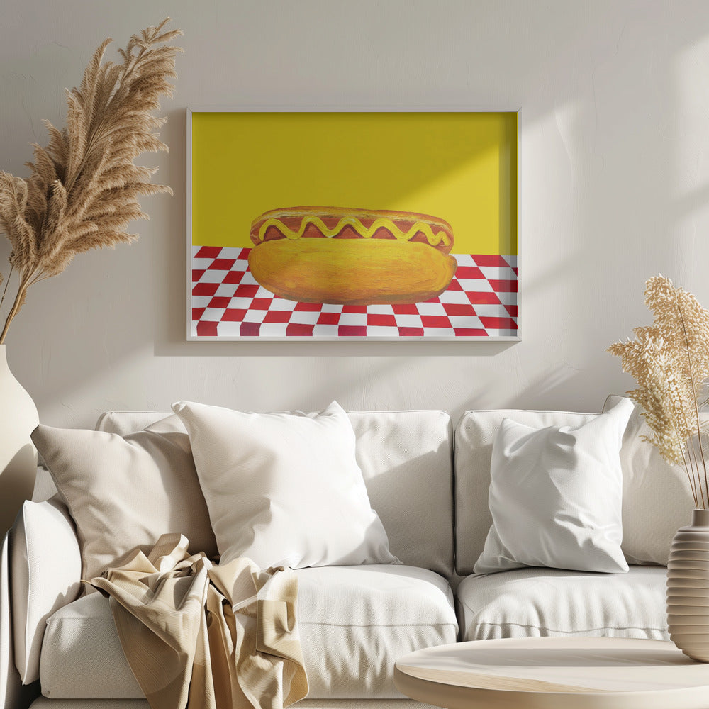 Hot Dog With Mustard Red Check Yellow - Poster / Art Print