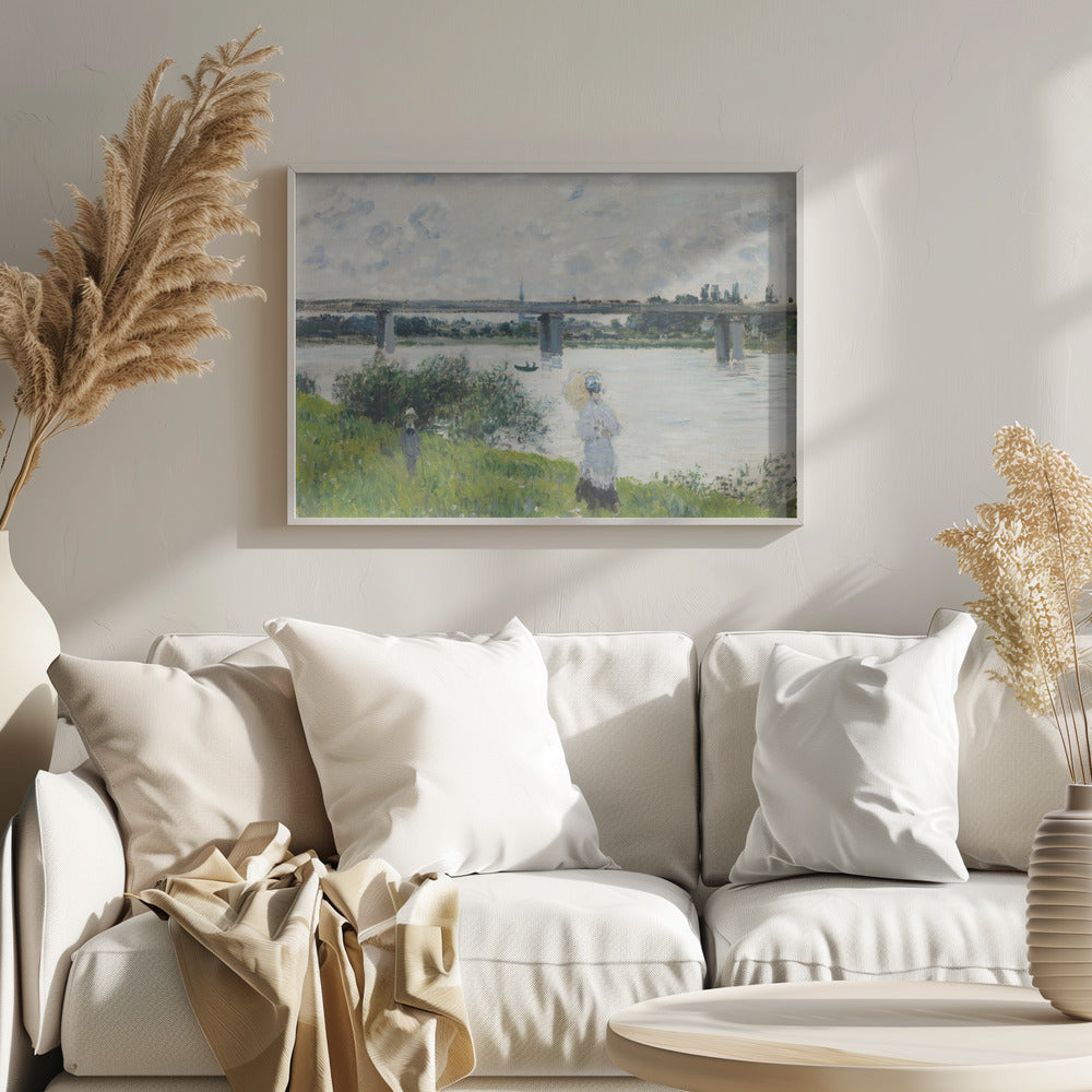 Claude Monet's the Promenade With the Railroad Bridge, Argenteuil (1874) - Poster / Art Print