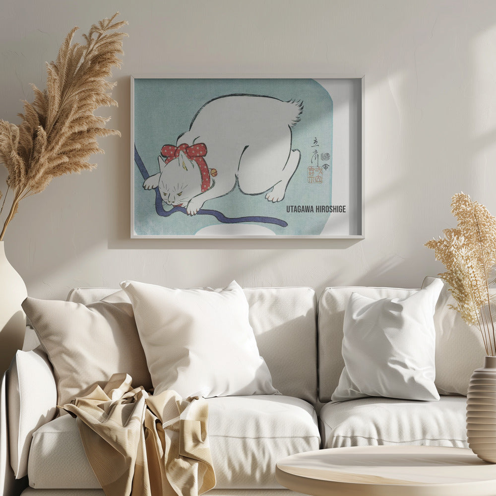 Japanese White Cat (1863) Vintage Woodblock Print - Poster / Art Print