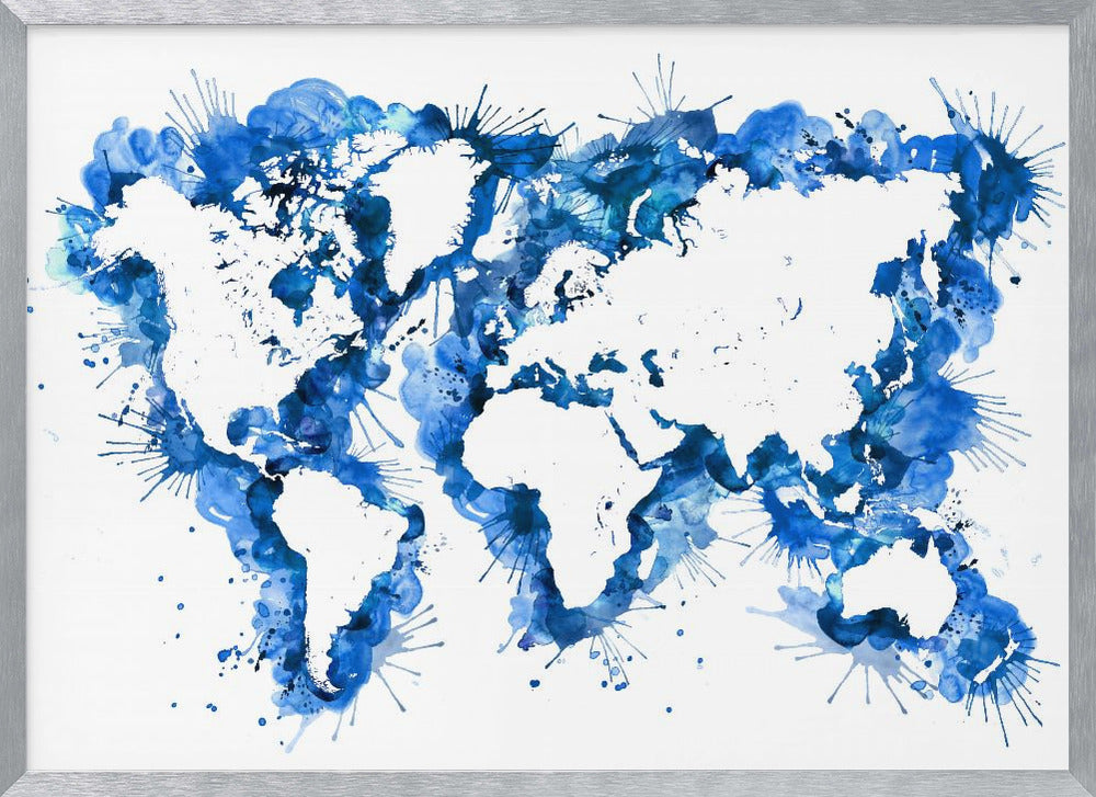 Blue strokes world map - Poster / Art Print