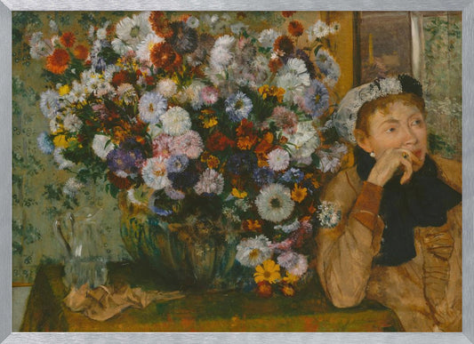 A Woman Seated Beside a Vase of Flowers - Poster / Art Print