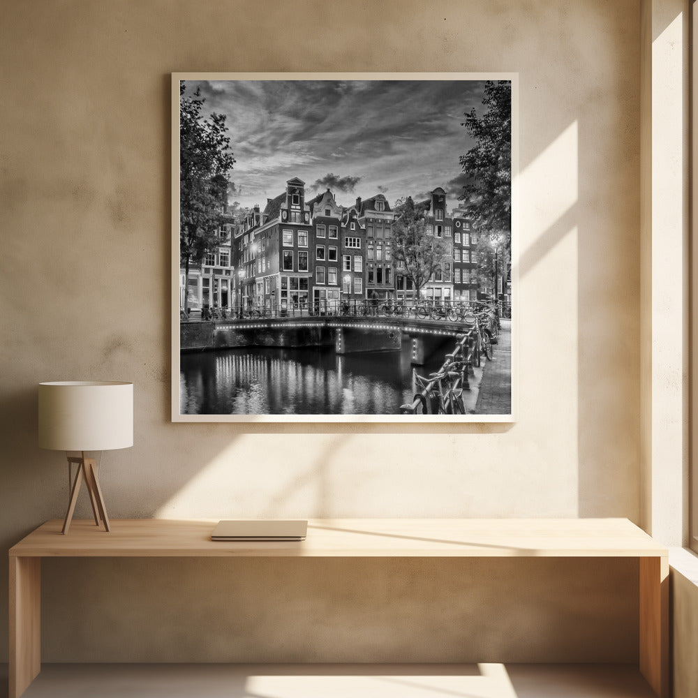 AMSTERDAM Idyllic impression from Singel - Monochrome - Poster / Art Print