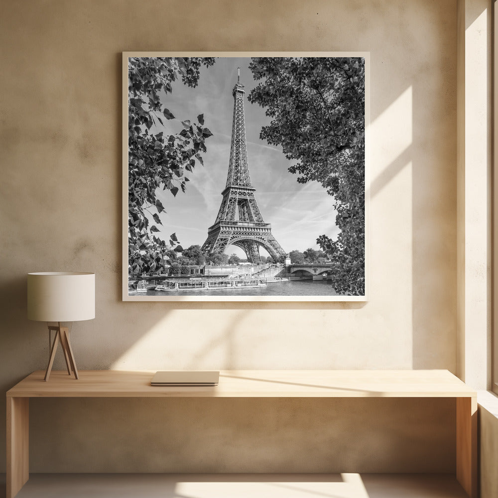 PARIS Eiffel Tower & River Seine - Monochrome - Poster / Art Print