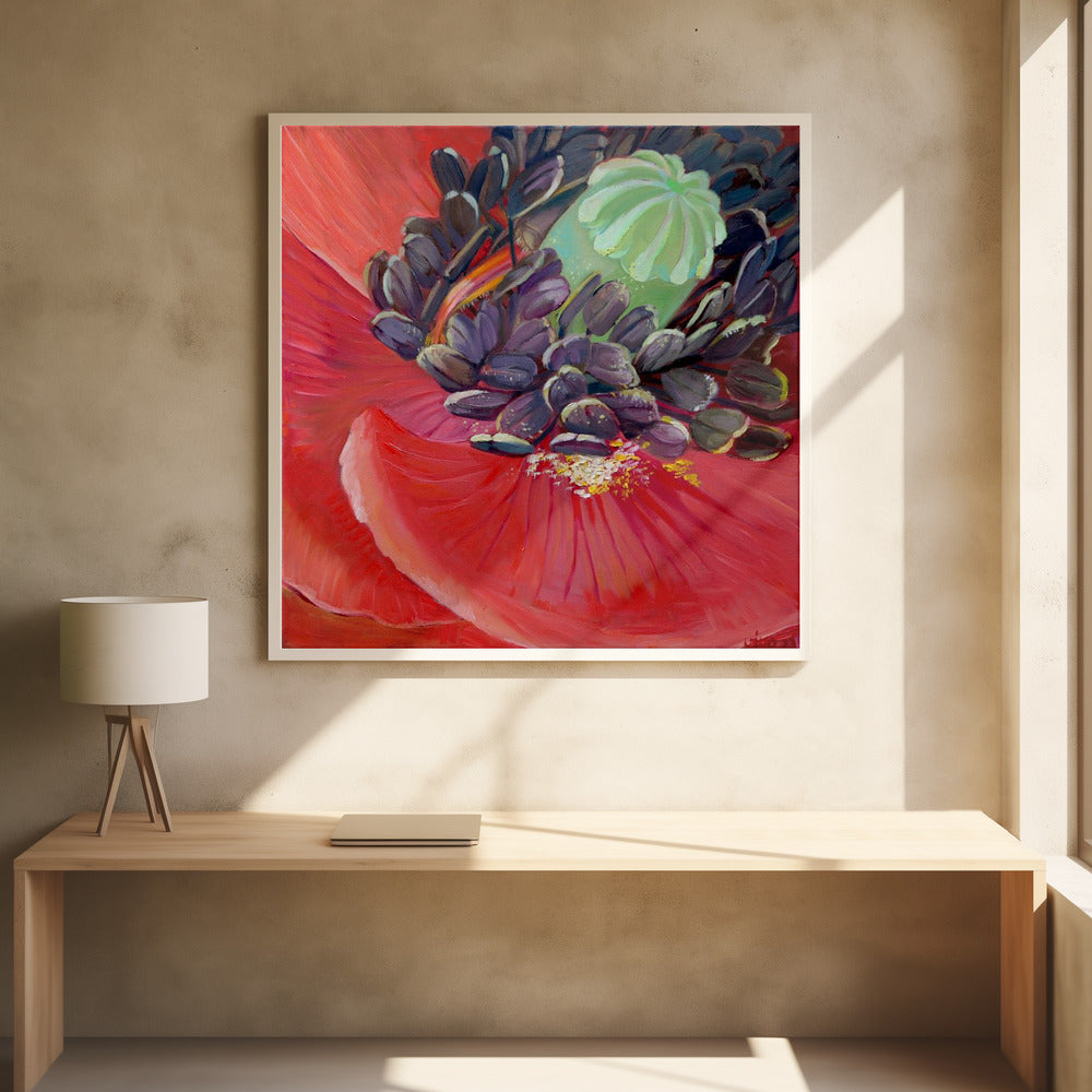 Honey Bee In Poppy Flower - Poster / Art Print