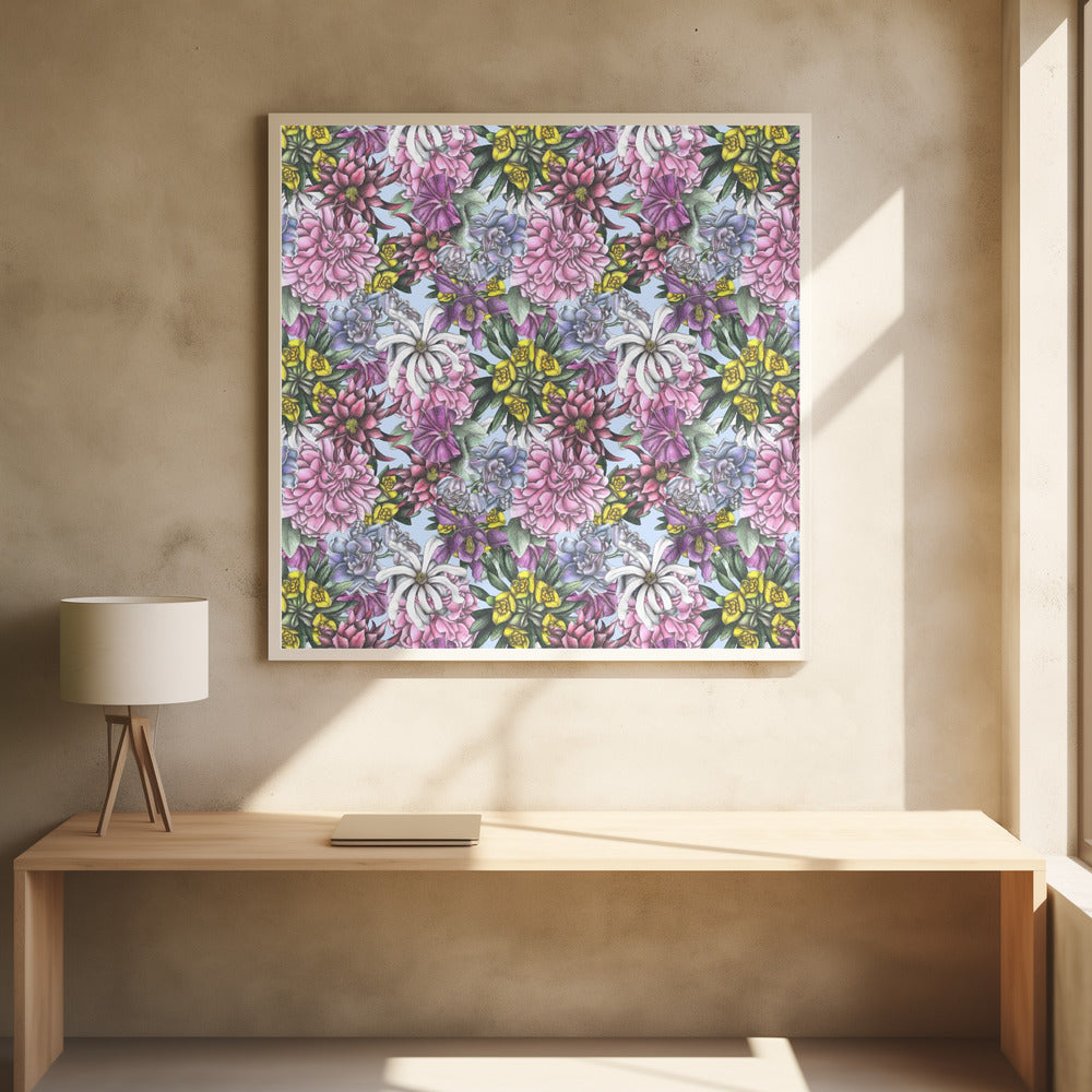 Colorful Flowers with Green Leaves - Poster / Art Print