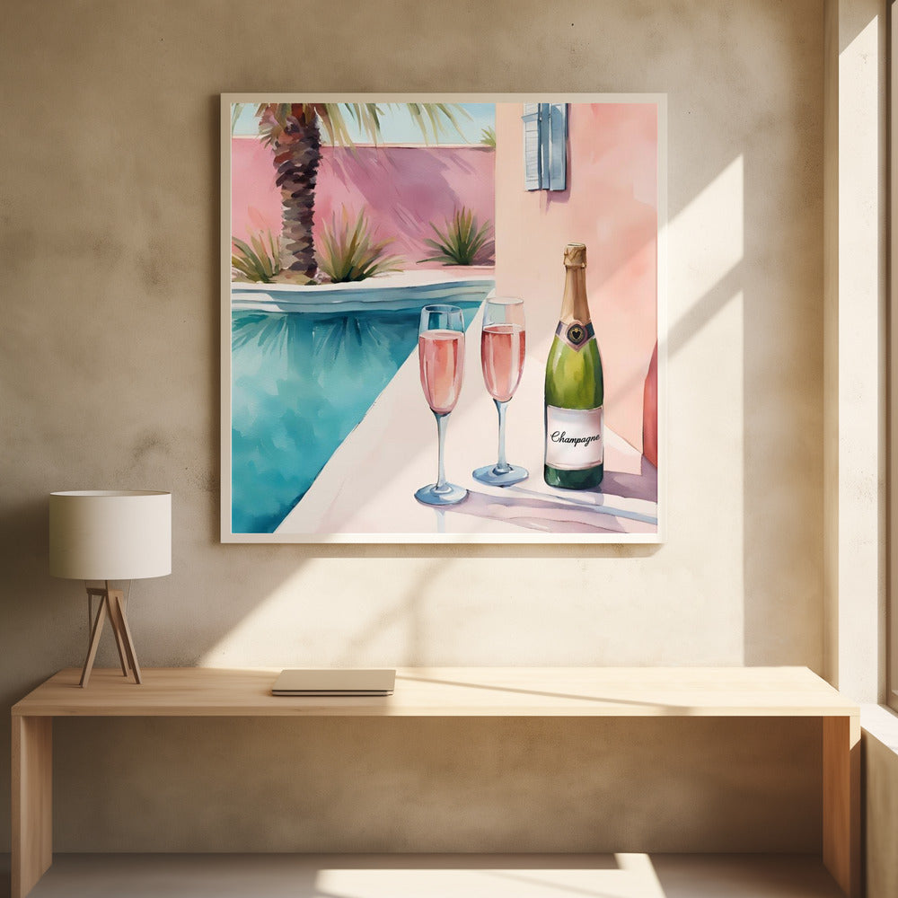 Champagne at the pool - Poster / Art Print