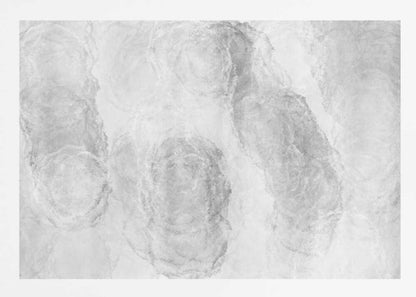 Abstract art with soft, cloud-like shapes in shades of grey and white, set in a silver frame.