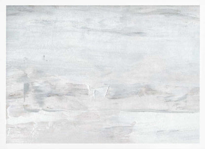 Abstract wall art with textured white and grey brushstrokes in a silver frame.