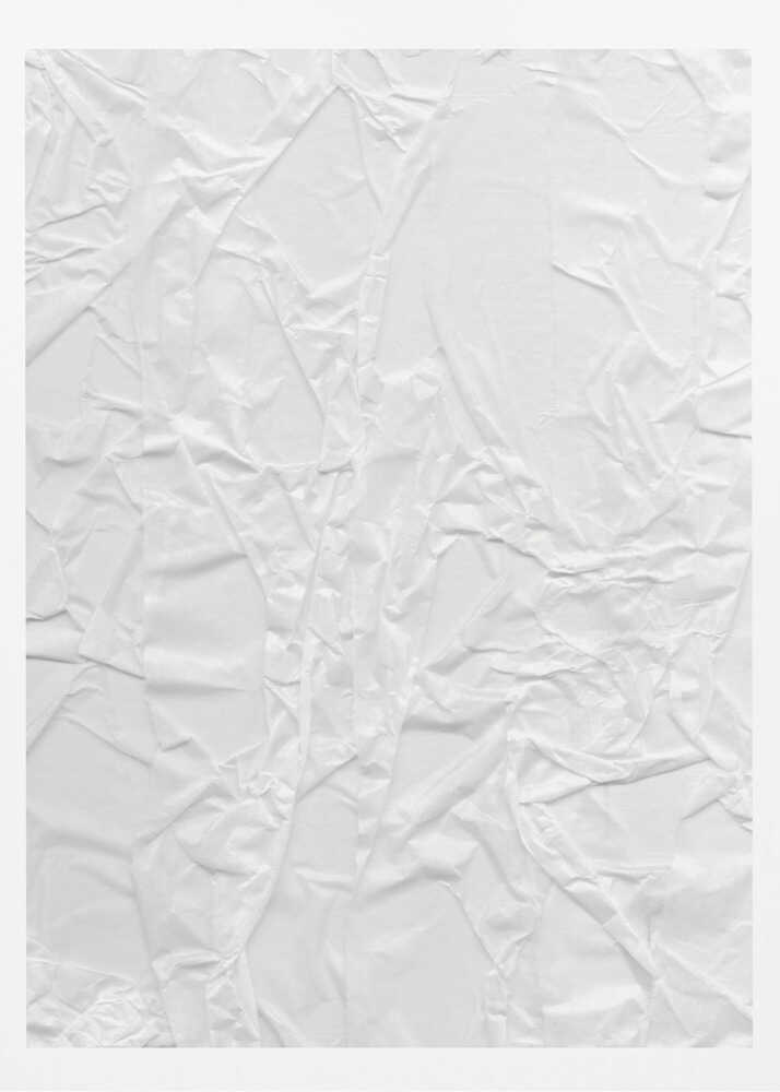 Abstract black and white art print of a crumpled piece of paper, creating a textured surface.