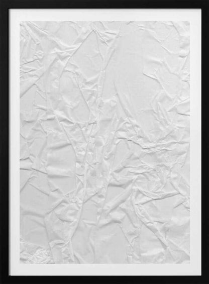 Abstract black and white art print of a crumpled piece of paper, creating a textured surface.