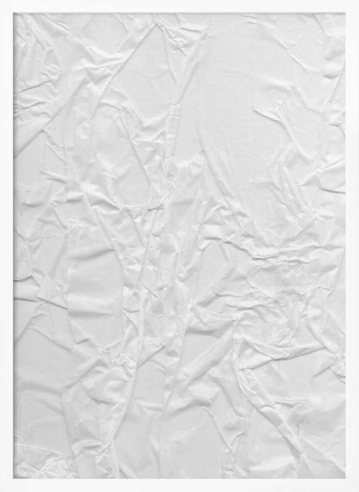 Abstract black and white art print of a crumpled piece of paper, creating a textured surface.
