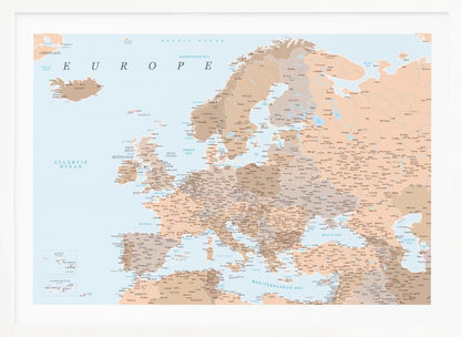 Neutral detaljerad karta av Europa - Poster / Art Print