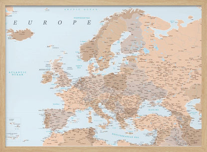 Neutral detaljerad karta av Europa - Poster / Art Print