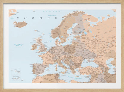 Neutral detaljerad karta av Europa - Poster / Art Print