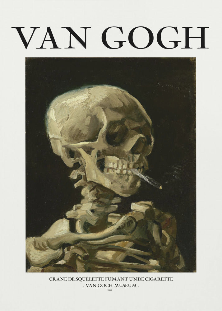 Head of a skeleton with a burning cigarette - Poster / Art Print