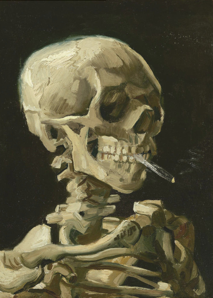 Head of a skeleton with a burning cigarette - Poster / Art Print