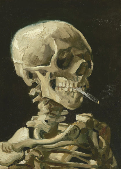 Head of a skeleton with a burning cigarette - Poster / Art Print