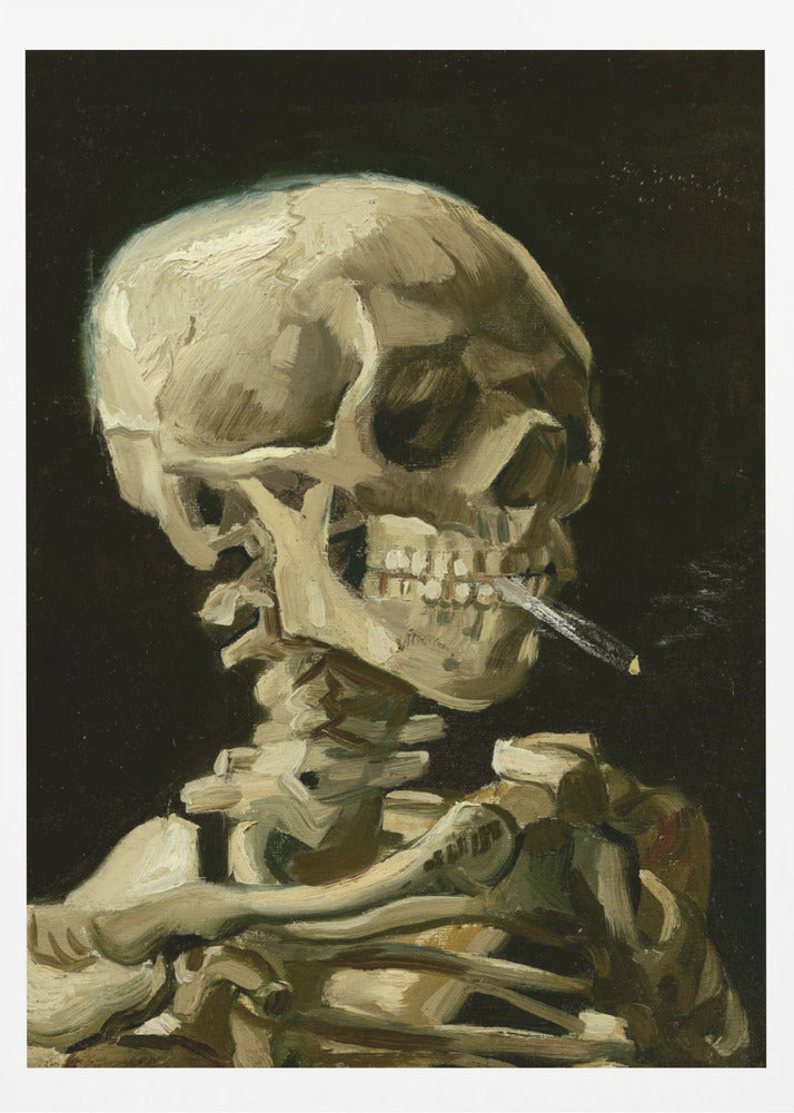 Head of a skeleton with a burning cigarette - Poster / Art Print