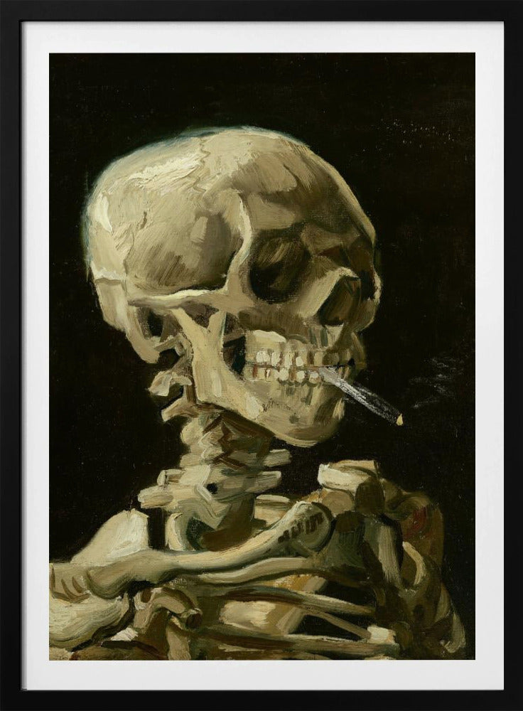 Head of a skeleton with a burning cigarette - Poster / Art Print