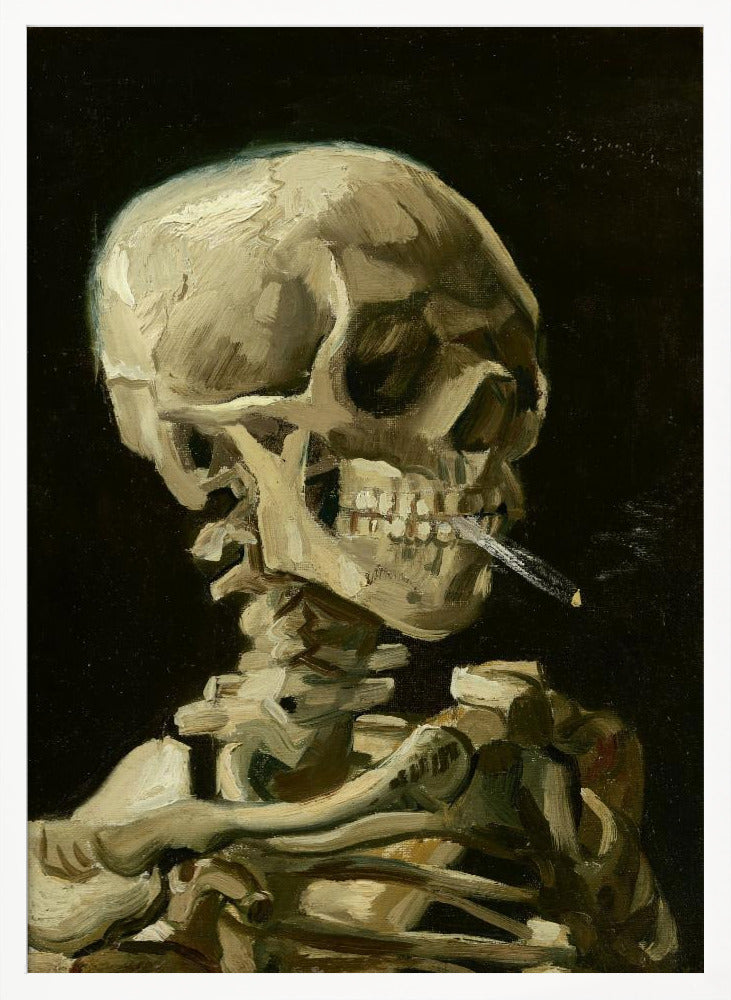 Head of a skeleton with a burning cigarette - Poster / Art Print
