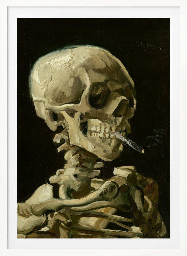 Head of a skeleton with a burning cigarette - Poster / Art Print