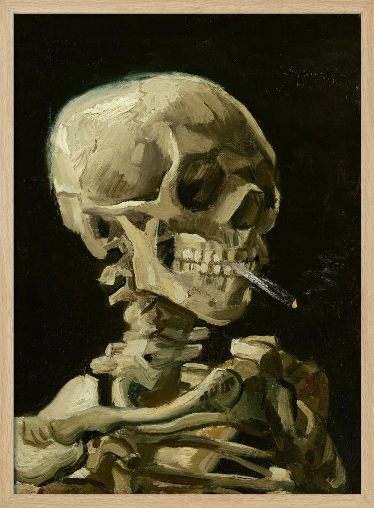 Head of a skeleton with a burning cigarette - Poster / Art Print