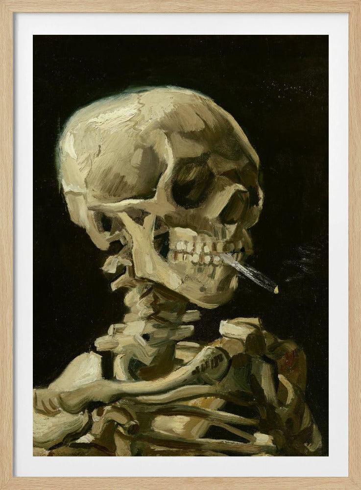 Head of a skeleton with a burning cigarette - Poster / Art Print