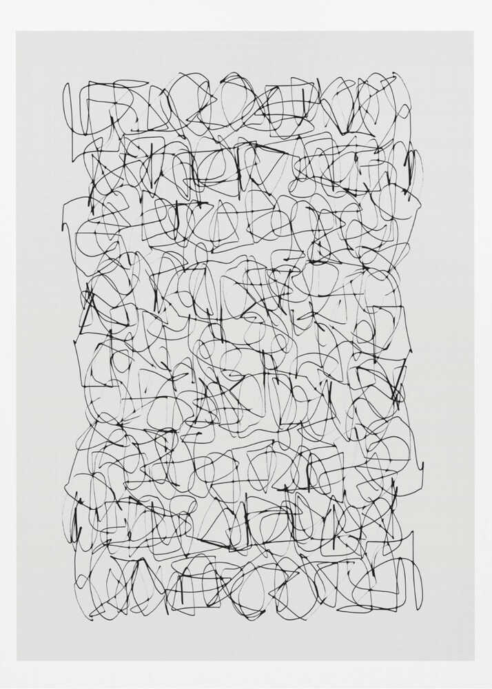 Detailed view of intricate electronic circuitry on a poster, featuring green and blue lines on a dark background.