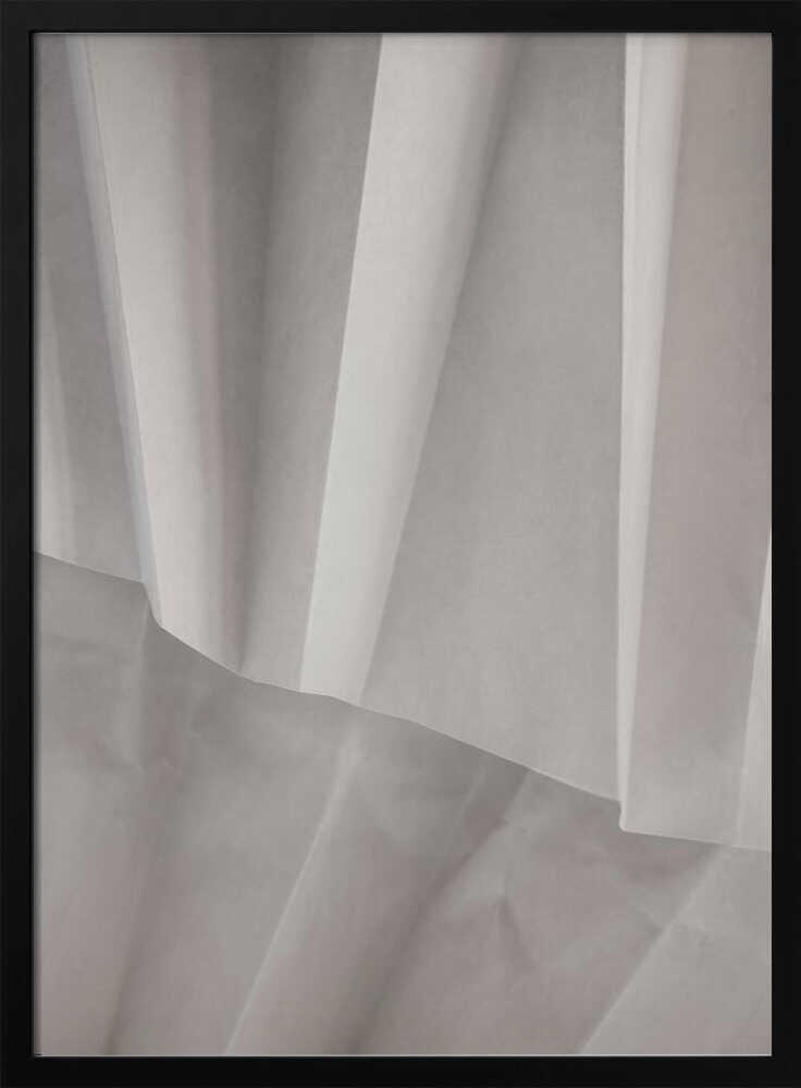 Abstract art print of folded white fabric or paper creating soft lines and deep shadows.