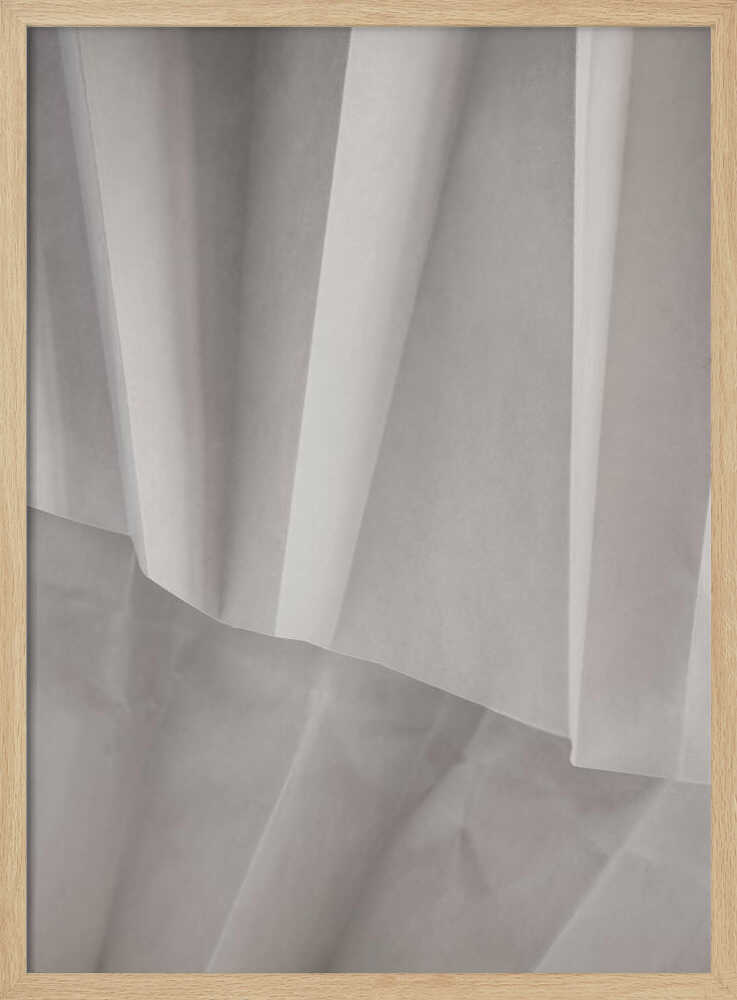 Abstract art print of folded white fabric or paper creating soft lines and deep shadows.