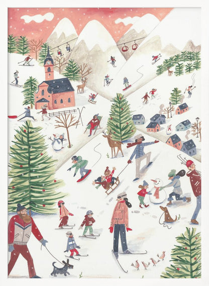 Mountain landscape with houses in the snow - Poster / Art Print