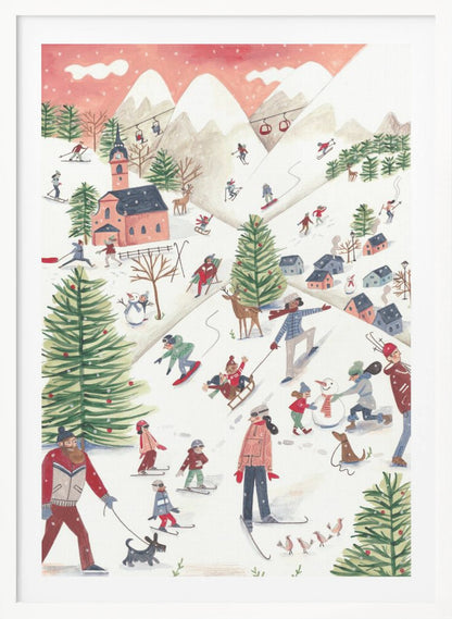 Mountain landscape with houses in the snow - Poster / Art Print