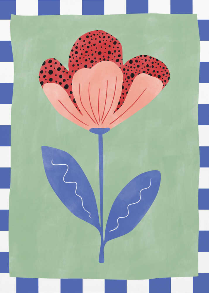 Stylized Flower With Red Petals And Black Dots - Poster / Art Print