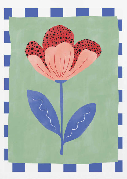 Stylized Flower With Red Petals And Black Dots - Poster / Art Print