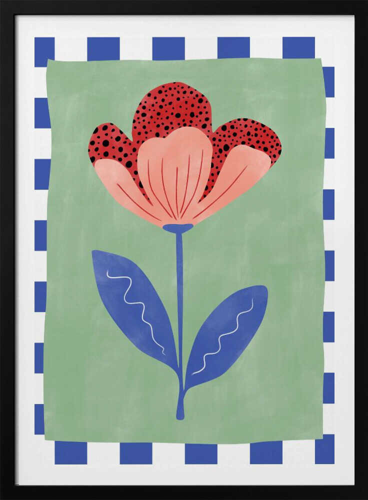 Stylized Flower With Red Petals And Black Dots - Poster / Art Print