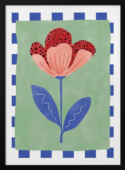 Stylized Flower With Red Petals And Black Dots - Poster / Art Print