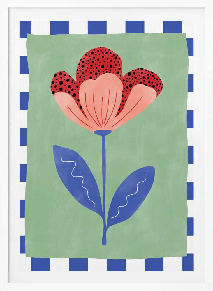 Stylized Flower With Red Petals And Black Dots - Poster / Art Print