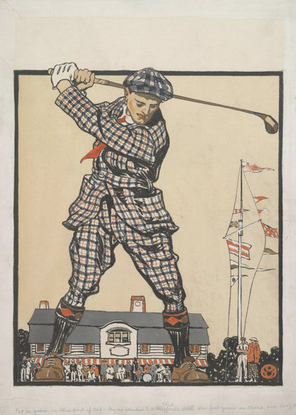 Man Swinging Golf Club (1915) - Poster / Art Print