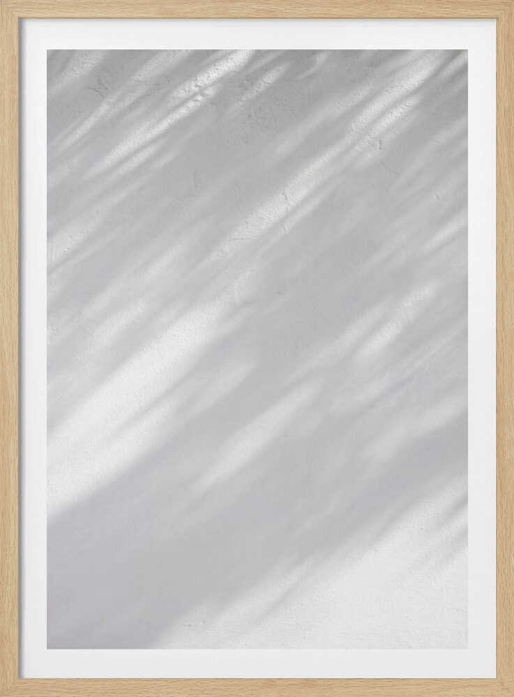 Diagonal leaf shadows cast on a white textured wall, creating a minimalist black and white art piece.