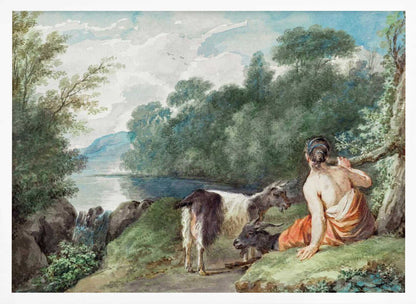 Shepherdess With Goats In a Landscape With a Lake - Poster / Art Print