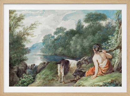 Shepherdess With Goats In a Landscape With a Lake - Poster / Art Print