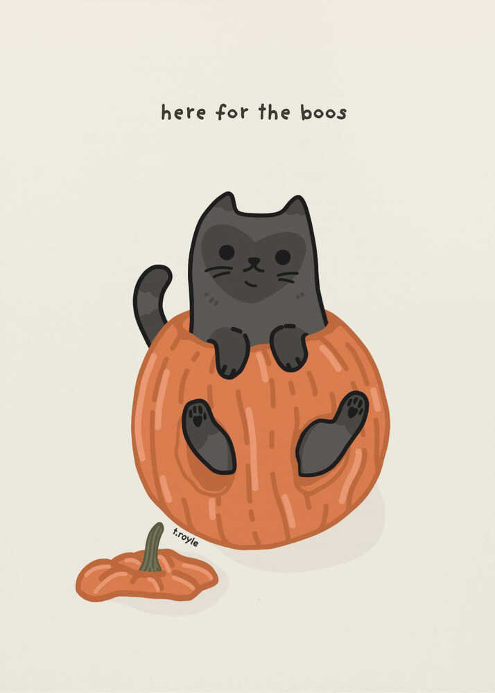 Black Cat Playfully Sitting In A Pumpkin - Poster / Art Print