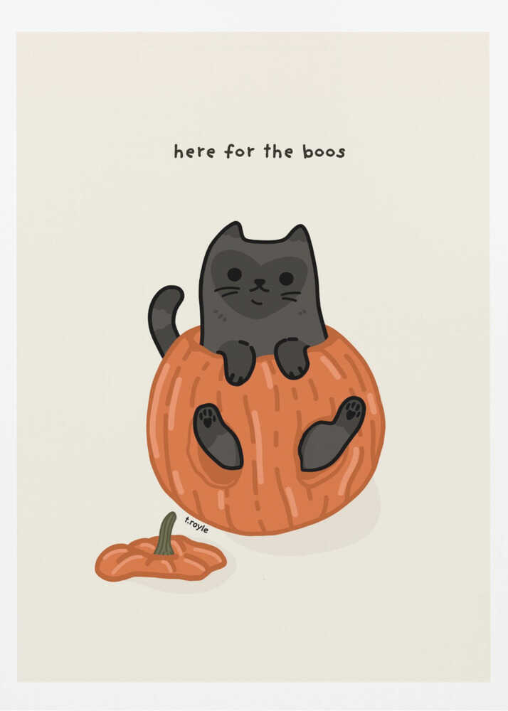Black Cat Playfully Sitting In A Pumpkin - Poster / Art Print
