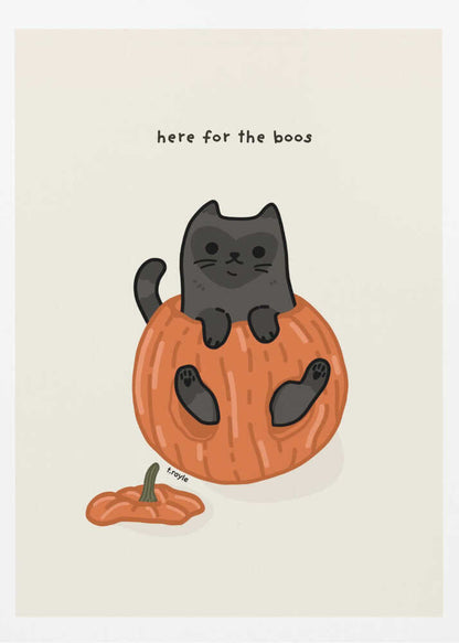 Black Cat Playfully Sitting In A Pumpkin - Poster / Art Print