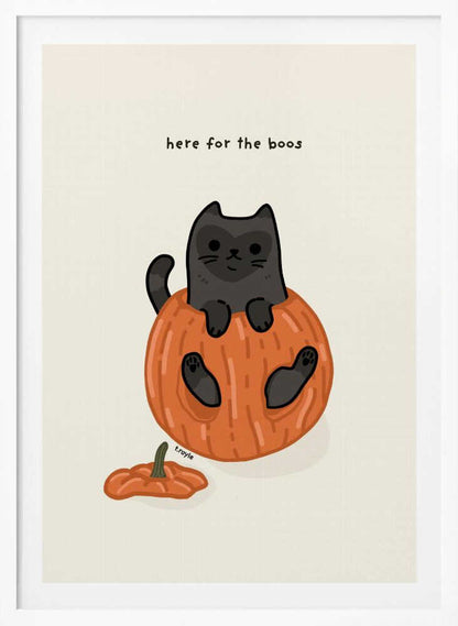 Black Cat Playfully Sitting In A Pumpkin - Poster / Art Print