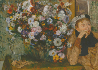 A Woman Seated Beside a Vase of Flowers - Poster / Art Print