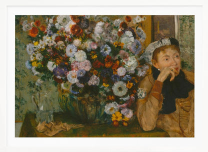 A Woman Seated Beside a Vase of Flowers - Poster / Art Print